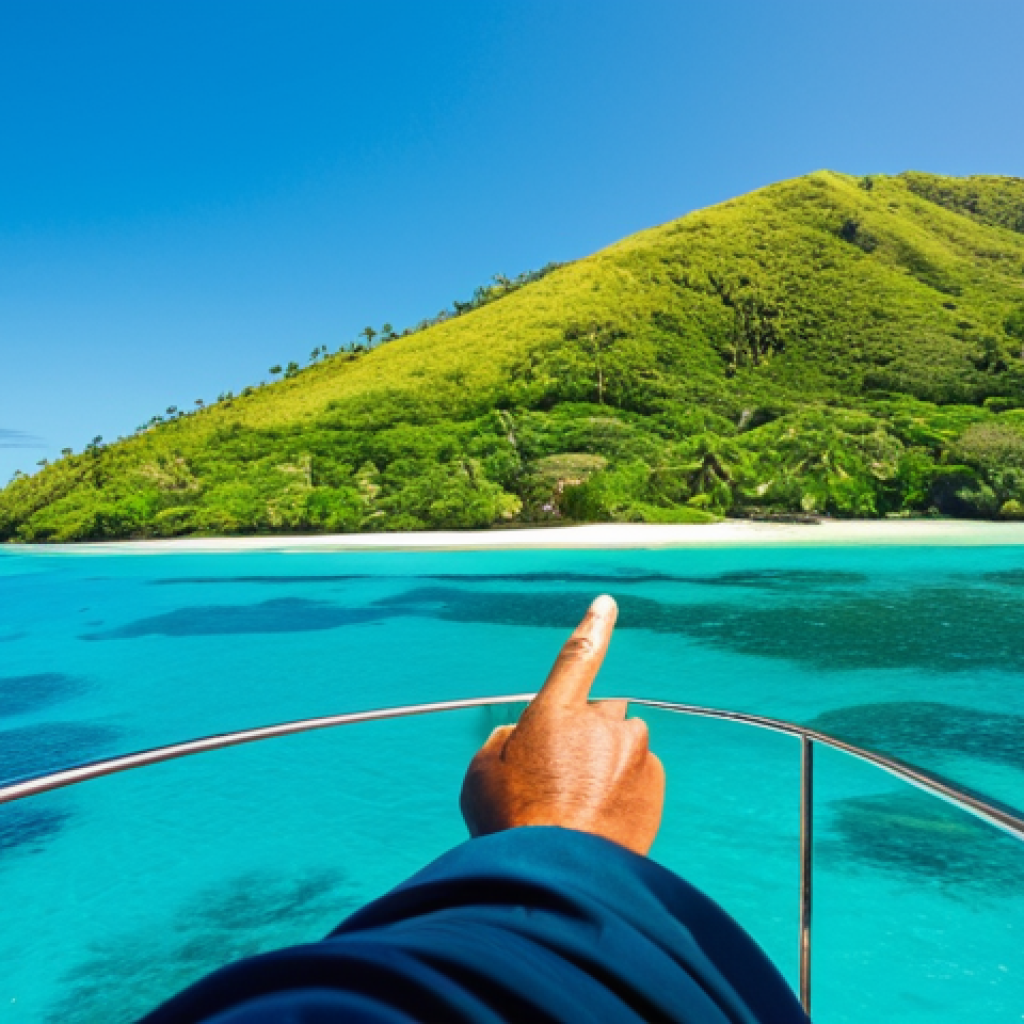 Island Hopping in Fiji**

"A luxury yacht sailing through crystal-clear turquoise waters in Fiji, several lush green islands visible in the background, perfect anatomy, natural proportions, well-formed hands, proper finger count, fully clothed passengers enjoying the view, modest clothing, safe for work, appropriate content, professional photography, family-friendly, blue sky, sunny day, vibrant colors."

**