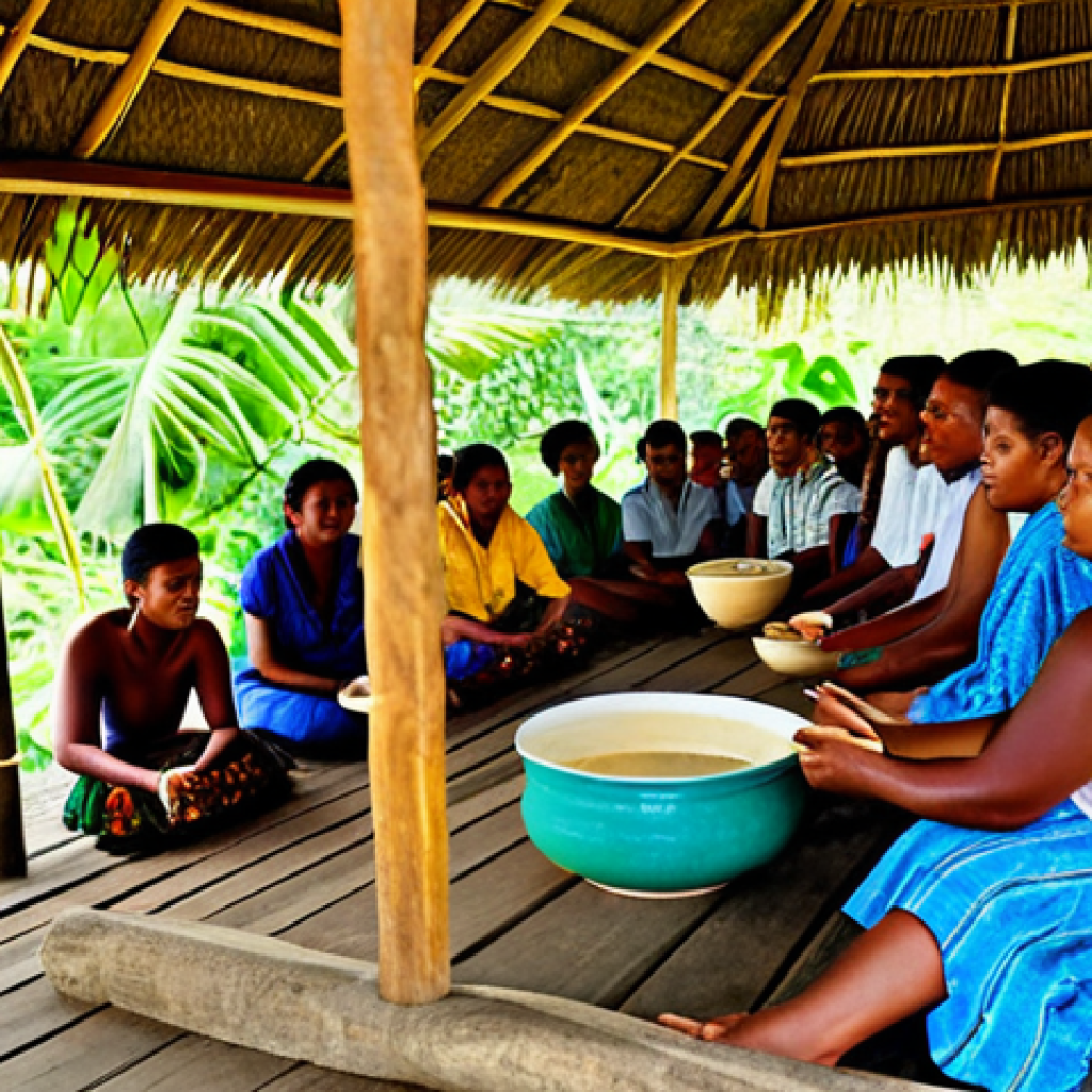 피지와 몰디브 비교 - Fiji - Cultural Immersion**

"A vibrant scene in a Fijian village. Several fully clothed Fijian peop...