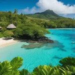 피지의 경제 성장 전망 - **Fijian Eco-Tourism Experience:**
    A vibrant, sun-drenched scene on a pristine Fijian beach, whe...