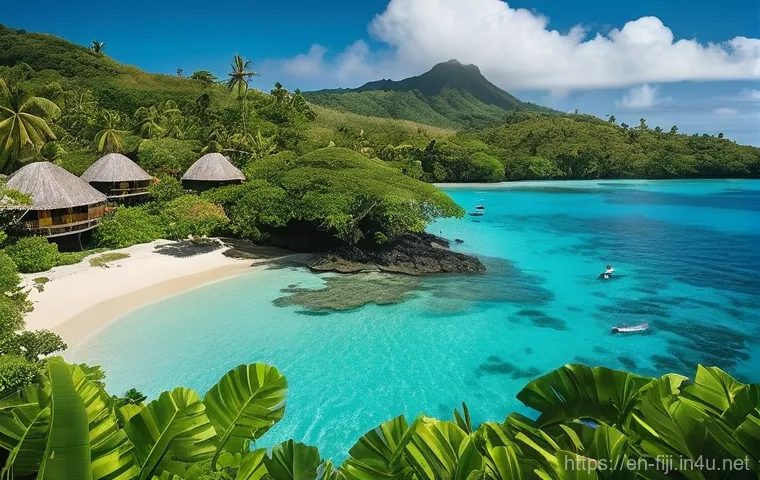 피지의 경제 성장 전망 - **Fijian Eco-Tourism Experience:**
    A vibrant, sun-drenched scene on a pristine Fijian beach, whe...